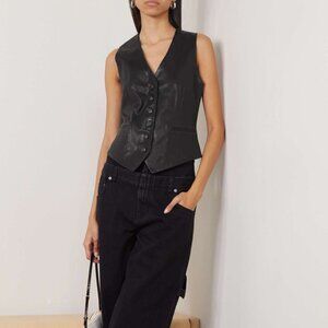 Vintage Unisex 80's/90's Leather Moto Biker Vest in Black